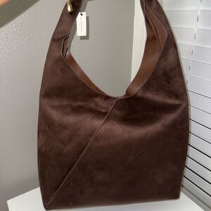 Banana Republic Chocolate Vegan Suede Slouchy Tote Bag